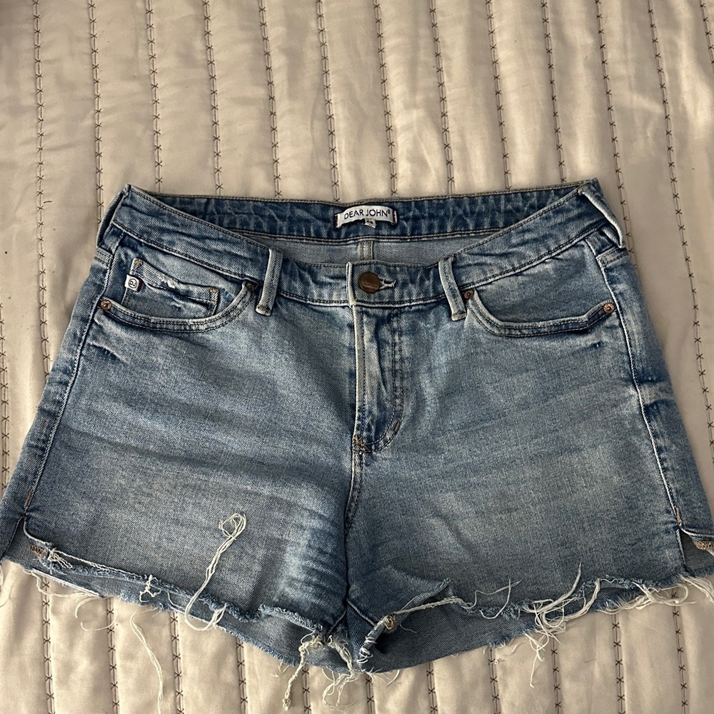 Dear John Washed Denim Frayed Hem Shorts